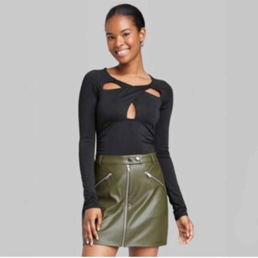 NWT Wild Fable Black Cross Front Cut Out Bodysuit